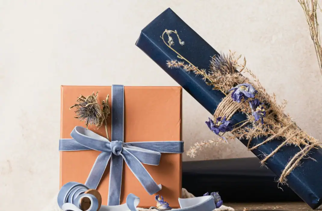 wrapped gifts on a table