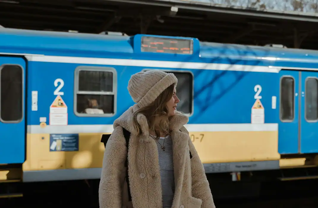 solo traveler at a train station