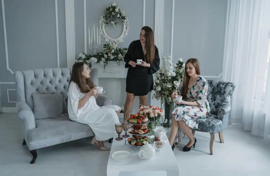 Overly revealing clothing not for formal high tea.