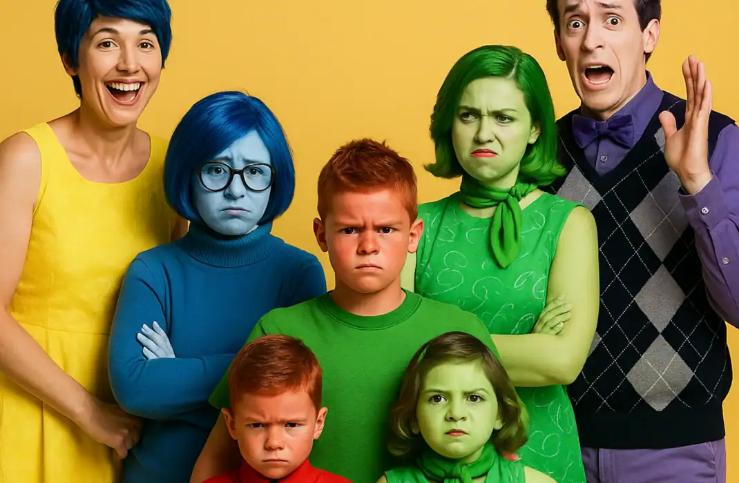 family dressed as inside out