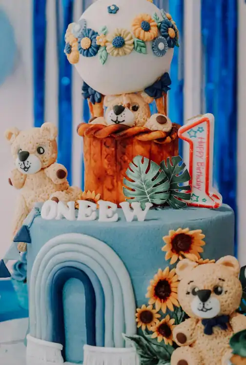 blue teddy bear birthday cake