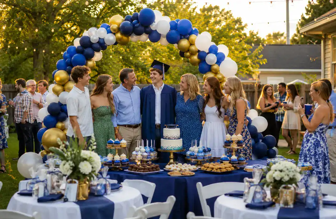 family and friends at an outdoor graduation party
