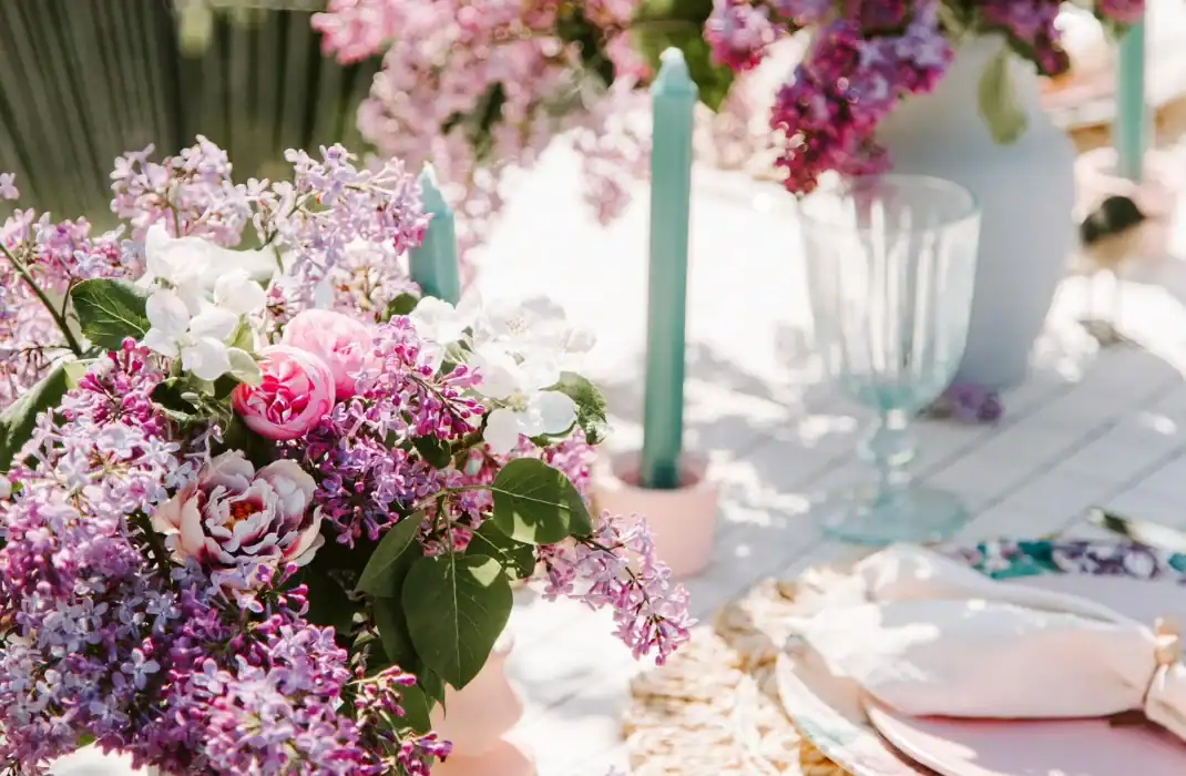 floral centrepieces on table